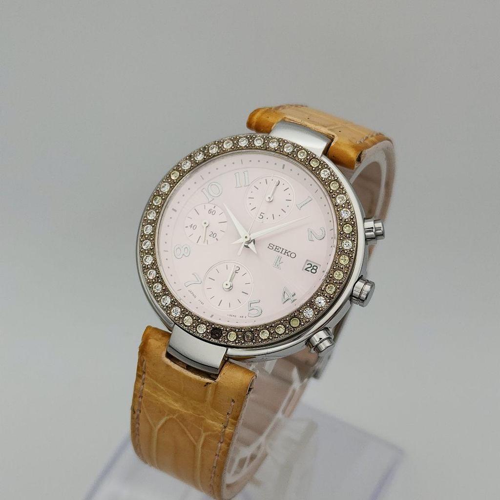 [USED] Seiko Lukia Date White Chronograph 7T92 Waterproof Steel Watch in Good Working Condition