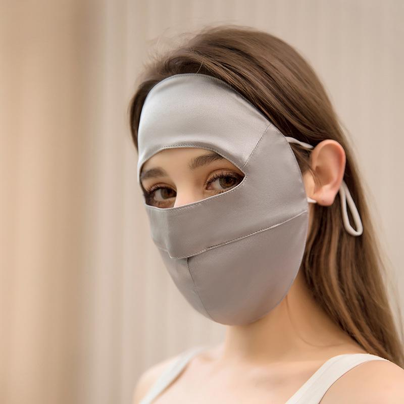 Breathable Mulberry Silk Full Face & Neck UV Protection Mask for Women - Summer Cycling Veil