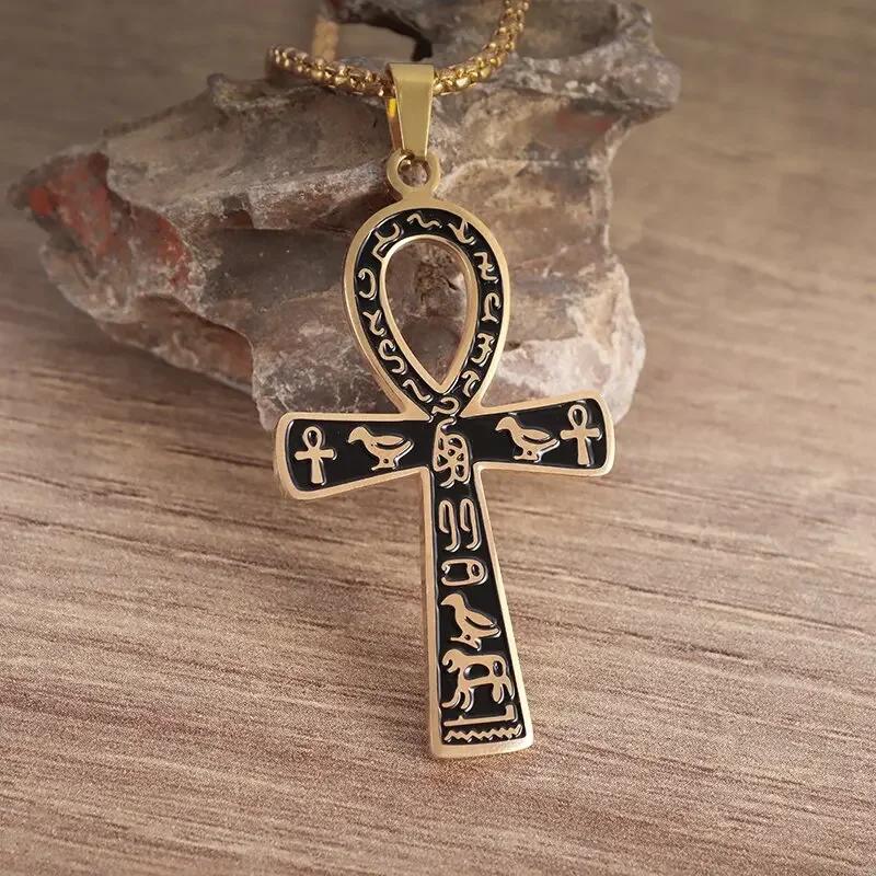 Ancient Egyptian Animal Totem Ankh Cross Pendant Necklace for Men Women Fashion Charm Lucky Riding Jewelry