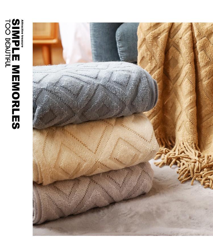Knitted Jacquard Throw Blanket for Sofa, Office, or Nap