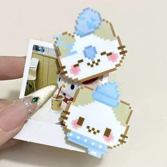 5Pcs Girl Hairpins Pixel Cat Funny Expression Design Non-Slip Clips Broken Hair Bangs Hair Pins Lightweight Hair Accessories