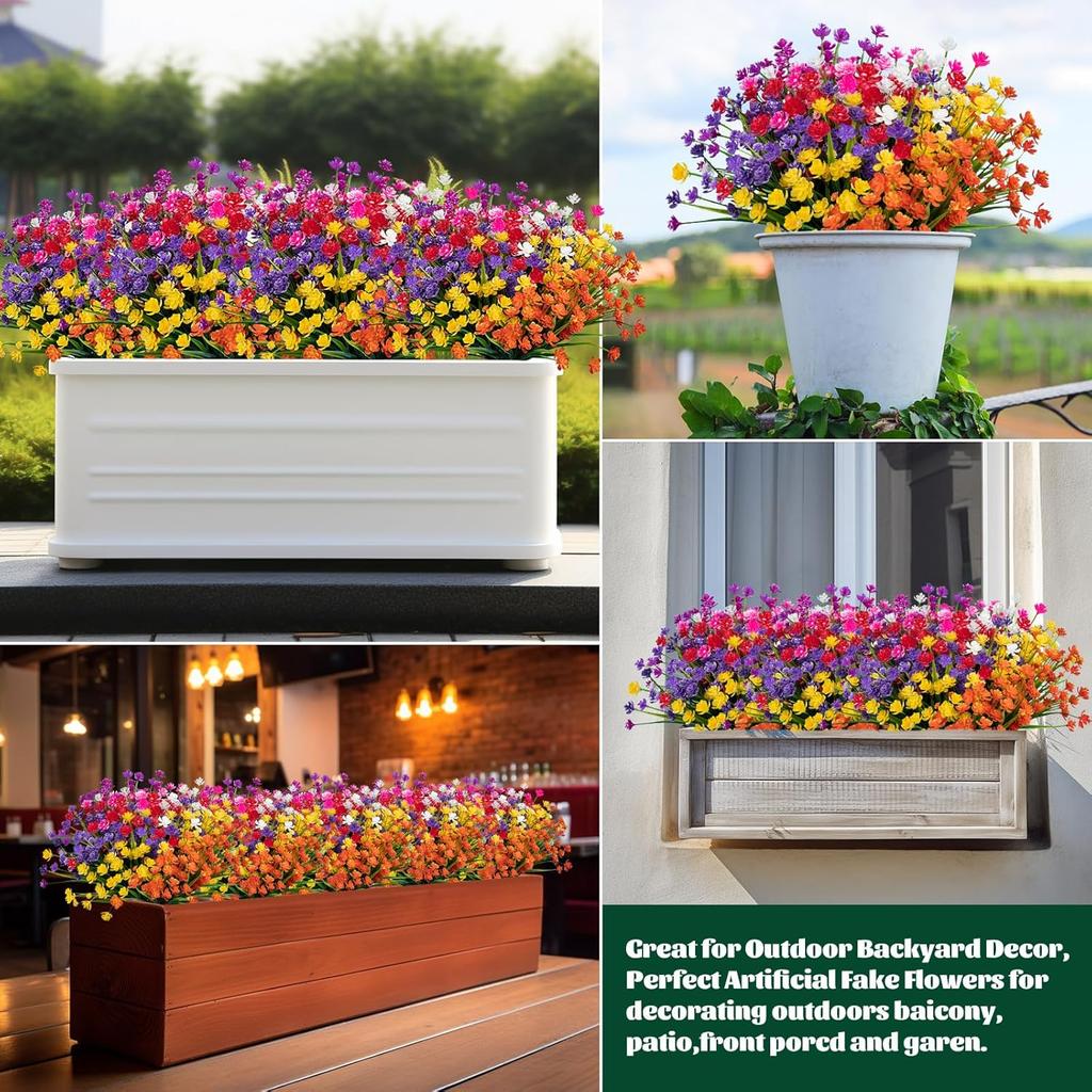 Lnoicy 20pcs Artificial Flowers for Outdoor,Plastic Flowers Decoration, UV Resistant Faux Flowers Shrubs, Artificial Plants for Indoor Outside Garden