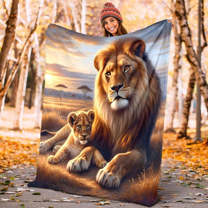 1pc Lion Printing Lightweight Flannel Blanket, Comfortable and Warm Blanket, for Camping Sofa Bed and Couch Office, Gift Blankets in