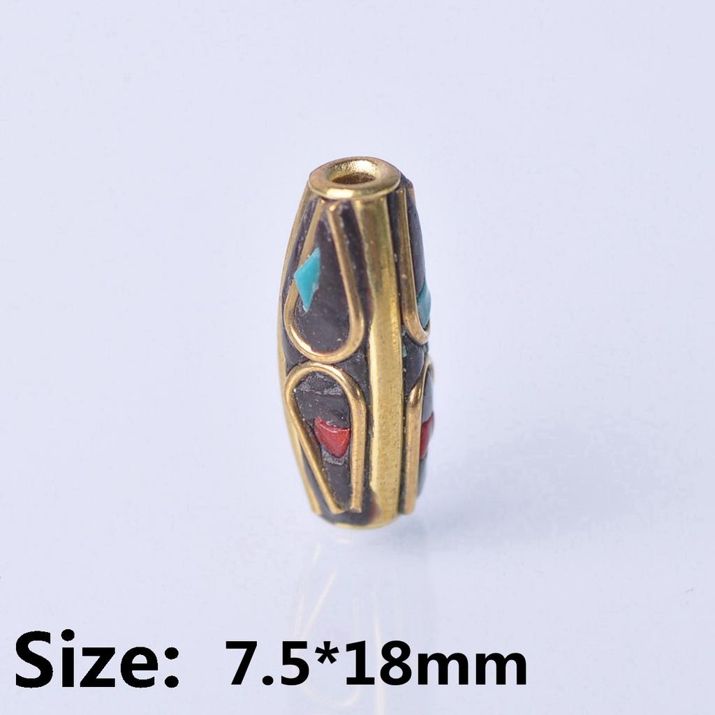 Handmade Nepalese Buddhist Tibetan Brass Metal & Clay Loose Craft Beads for Necklace Jewelry Making DIY
