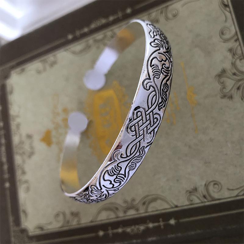 Ethnic Tibetan Miao Silver Vintage Carved Open Bangle Women's Jewelry