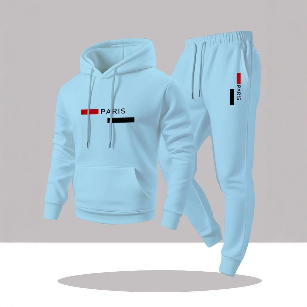 Herren Freizeit Sportanzug Mode PARIS Buchstaben Druck Kapuzenpullover Hose Zweiteiliges Set