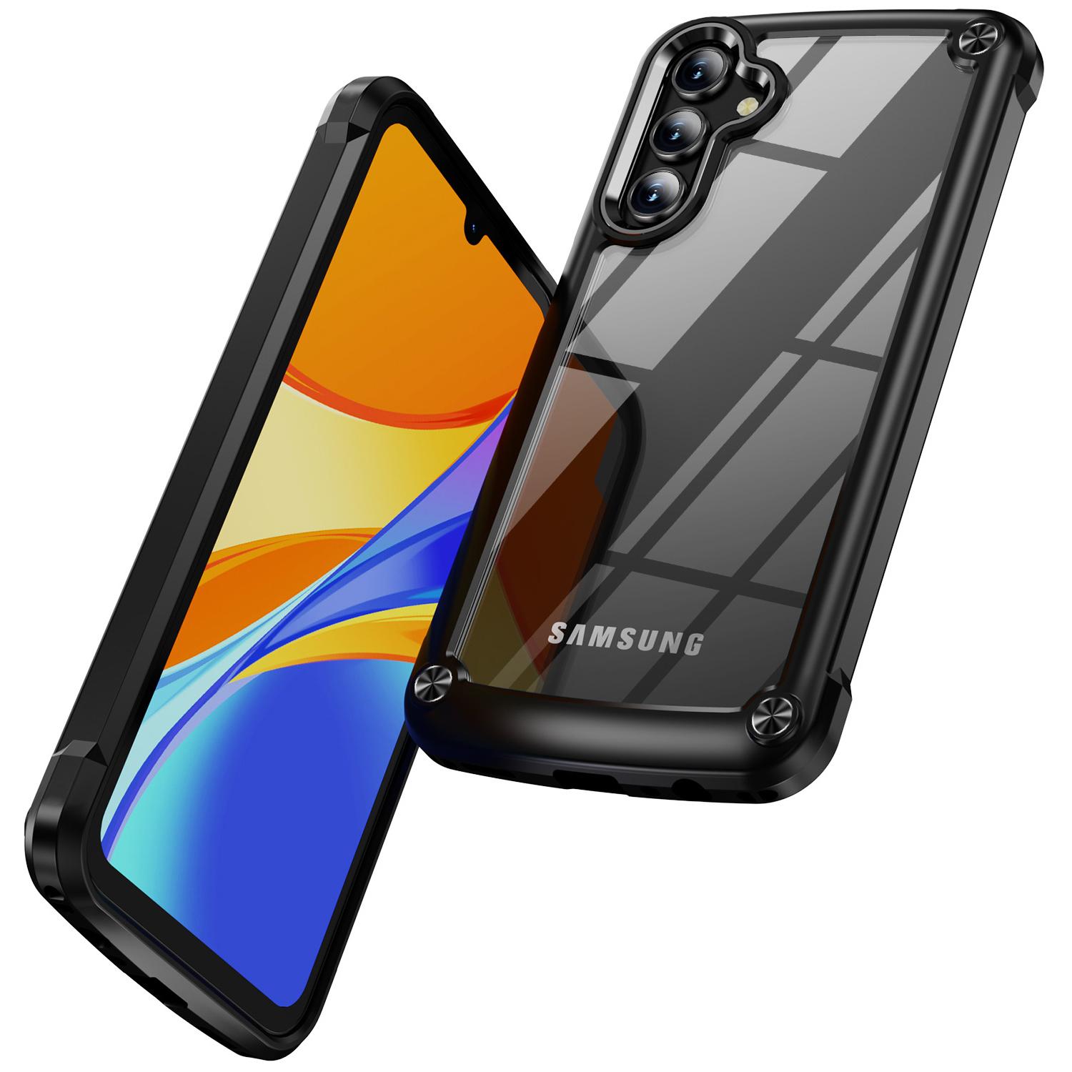 

For Samsung Galaxy A15 4G/5G Phone Case Hybrid PC+TPU Back Cover with Alloy Lens Frame Black
