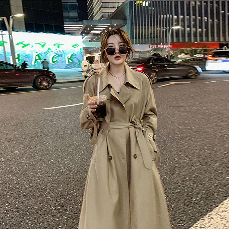 2025 Trendy Mid-Length British Style Women's Trench Coat - Spring/Autumn Casual Loose Fit with Stand-Up Collar
