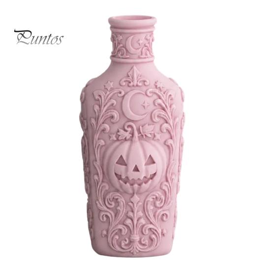 Unique Gothic Collectibles Halloween Pumpkin Vase, 3D Printed Moon Star Embossed Potion Bottle Decorative for Dressing Table Tabletop Ornament,