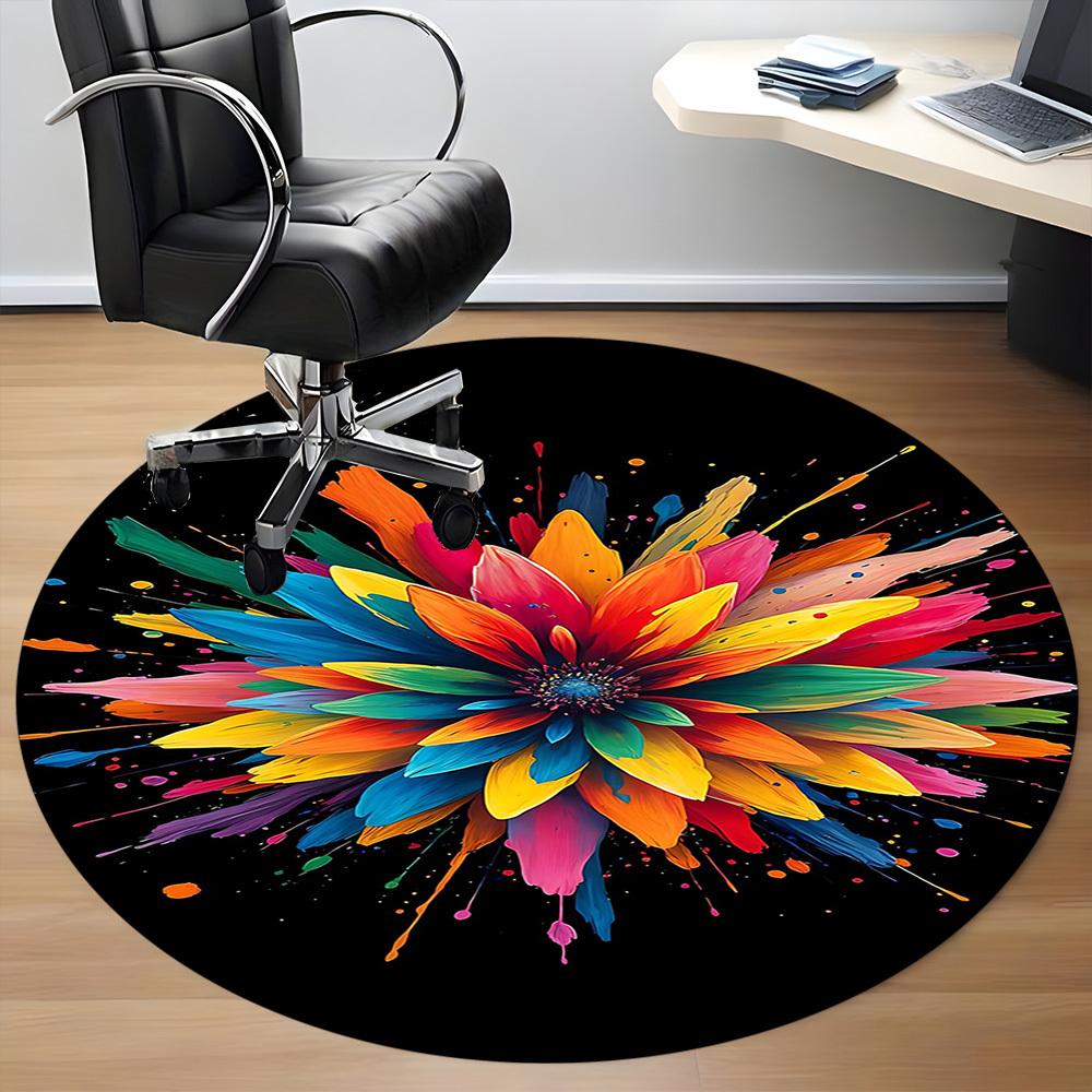 1PCColorful Bloom Office Round Area Rug,  Mat Suitable For Office, Under Office Chairs Bedroom Living Room Home Decor, Room Deco