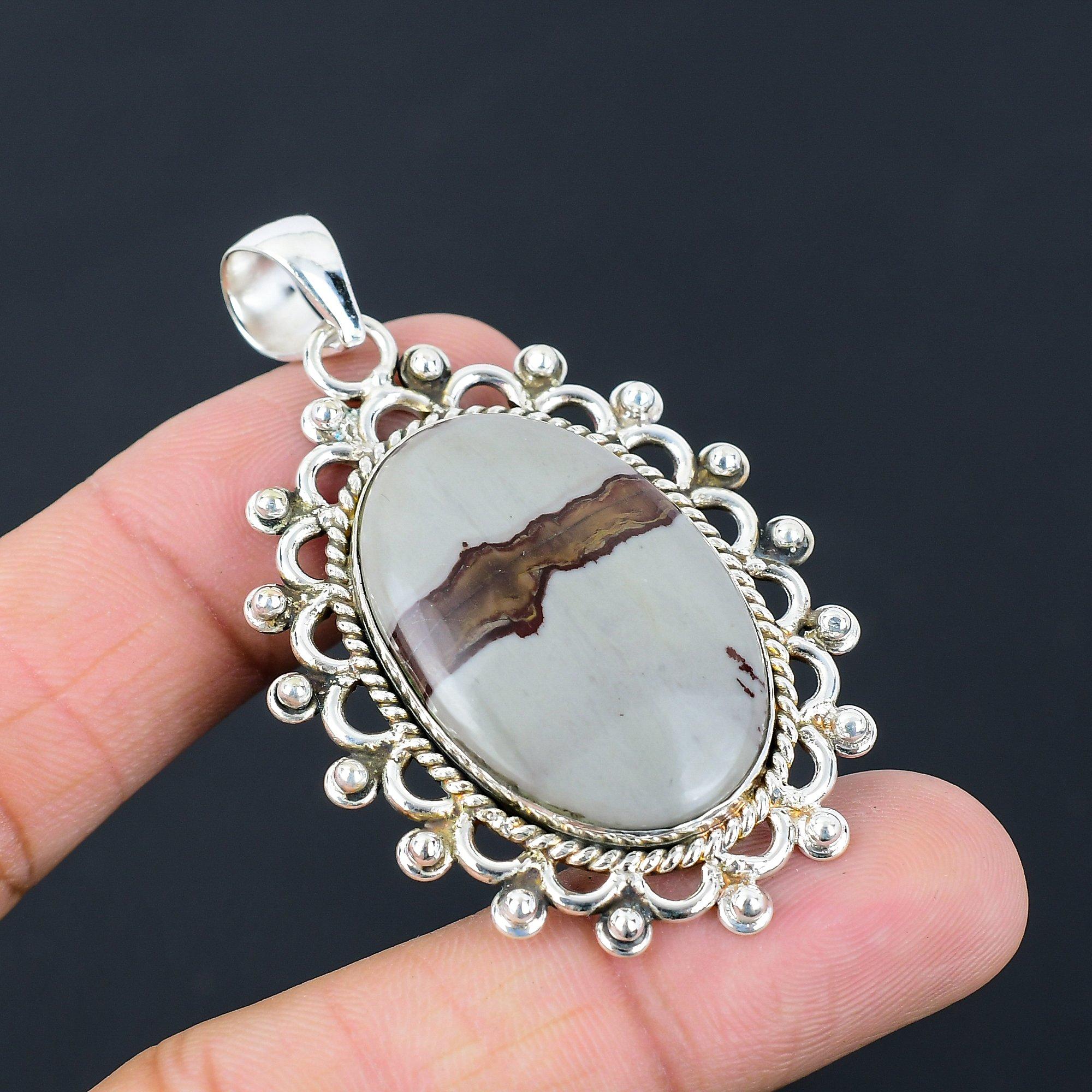 Natural Coffee Bean Jasper Gemstone Pendant Brown 925 Sterling Silver Jewelry