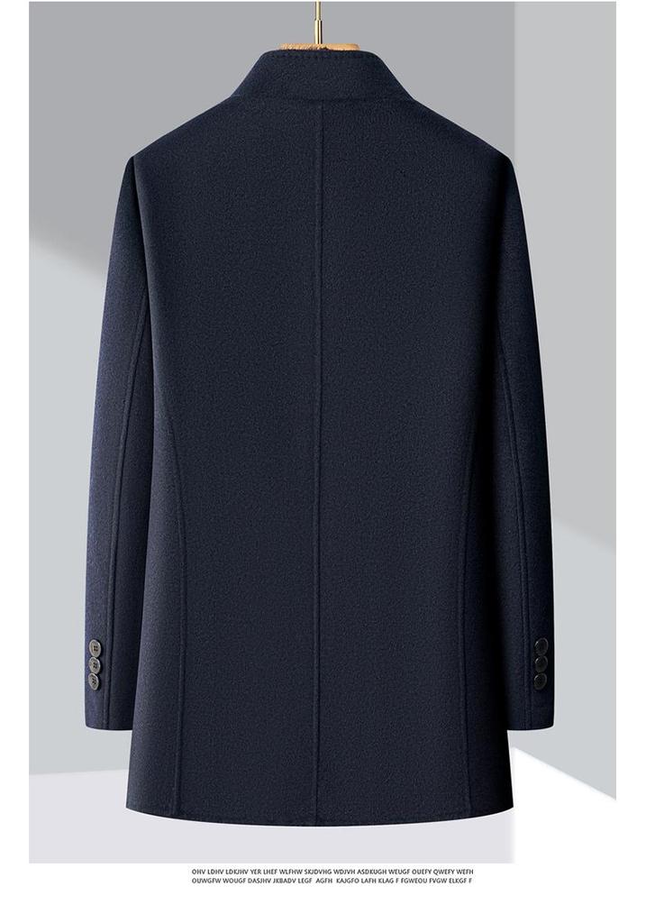 Men's Double-Faced Wool Coat with Detachable Down Lining, Wool Blend, Stand and Fur Collars, for Middle-Aged and Elderly.