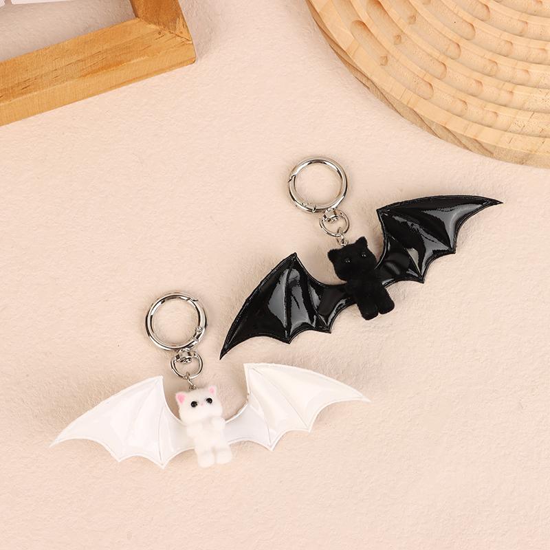 Halloweenový Vločkovaný Netopýr Kočka Klíčenka Sladká Roztomilá Mašle Perla Kroužek na Klíče Šňůrka na Telefon Přívěsek na Tašku Držák na Klíče od Auta Dárky pro Páry