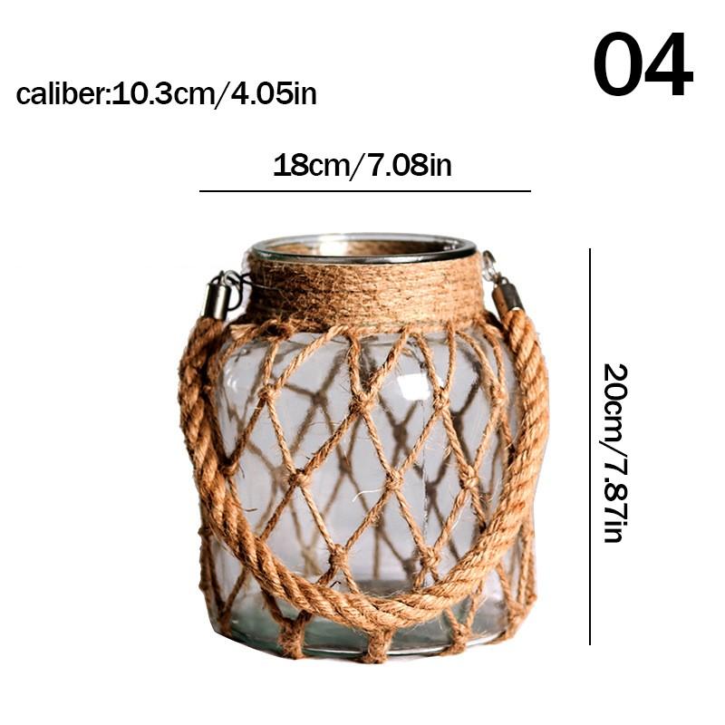 Hand Glass Vase Dry Flower Decor Woven Hemp Rope Vase Art Retro Hydroponics Vase Transparent Living Room Decor Table Ornament