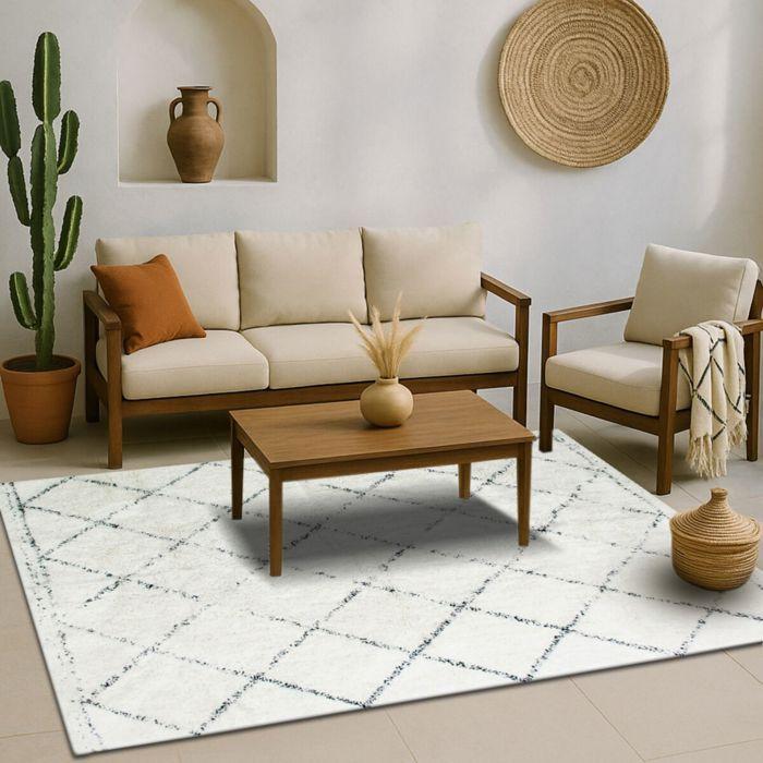 Tapis salon berbère en coton motifs losanges écru naturel 190x290