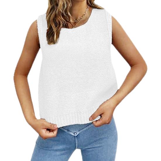 Women Knitted Vest Round Neck Sleeveless Crop Tank Bow Tie Decor Hollow