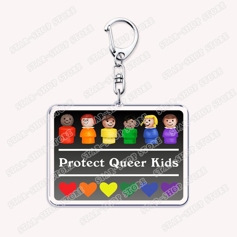 Hot Protect The Dolls Trans Rights Keychains for Women Accessories Bag Human Rights Lgbtqia Key Chain Keyrings Jewelry Fans Gift
