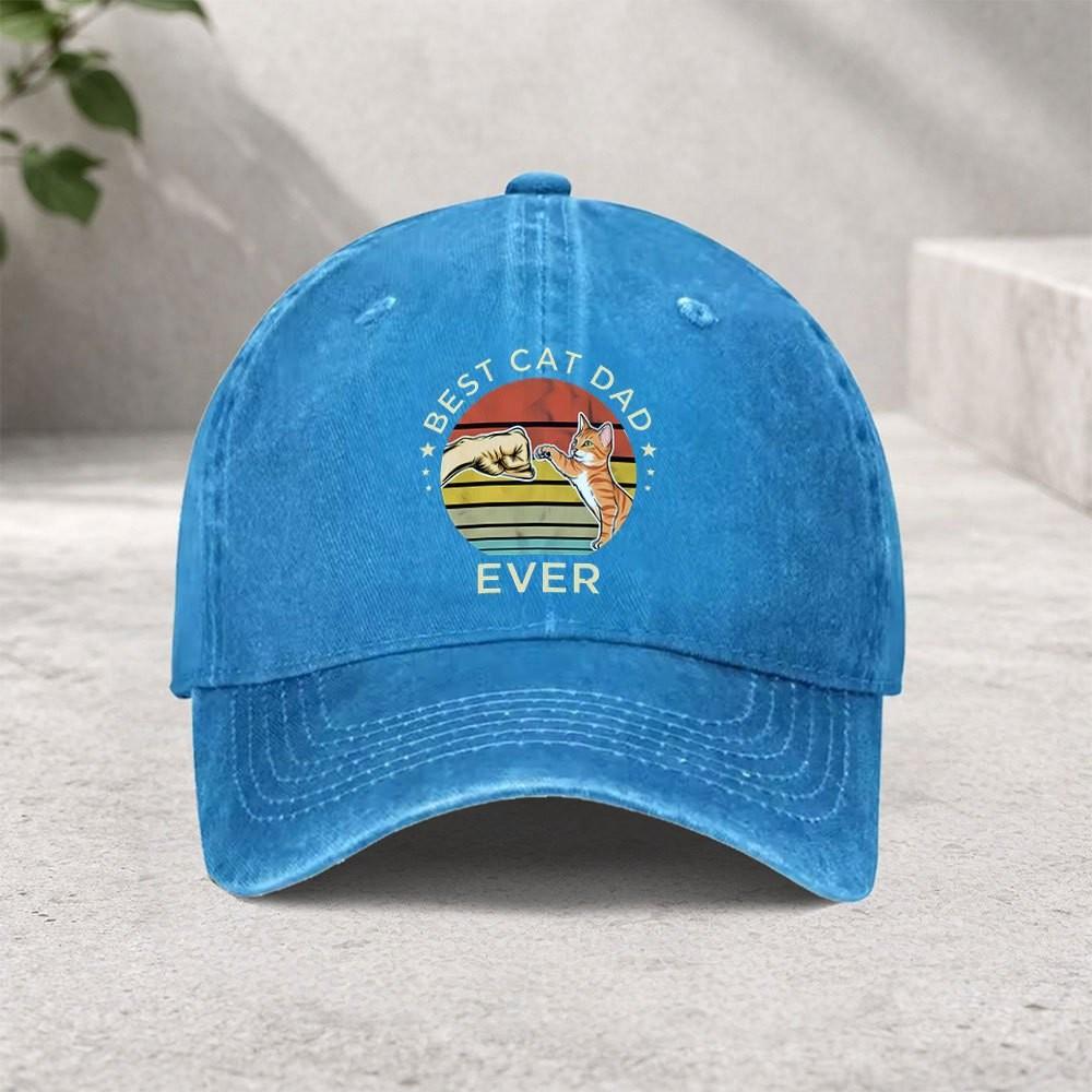 Best Cat Dad Ever Baseball Cap Vintage Washed Cotton Adjustable Snapback Hat for Unisex