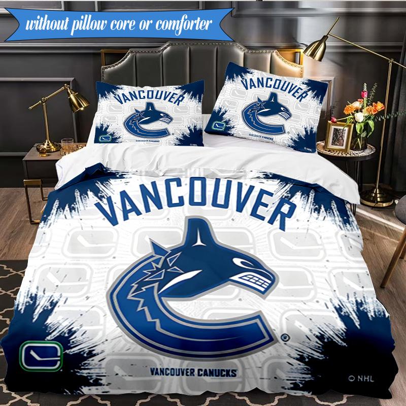 3PCS Vancouver Canucks Printed Bedding Set For Bedroom dormitory, Includes 1 Duvet Cover & 2 Pillowcases for All Seasons Home Decor Fan gifts