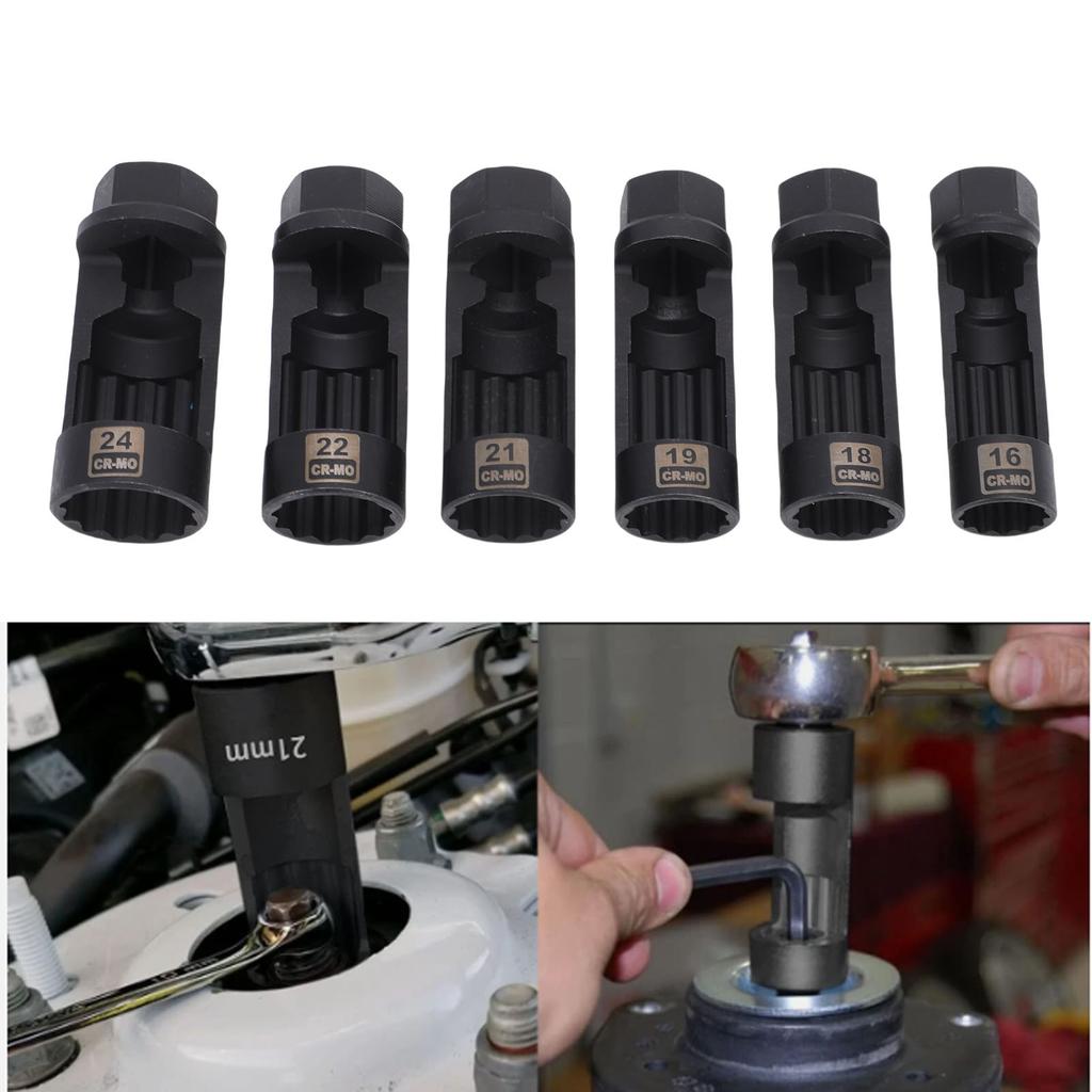 6ks Sada nástrčných klíčů na matice tlumičů 16mm 18mm 19mm 21mm 22mm 24mm   Sada klíčů pro demontáž matic tlumičů