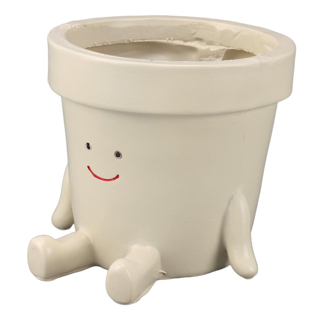 Sitting Flower Pot Cute Face Resin Planter Decorative Succulent Flowerpot with Drain Hole for