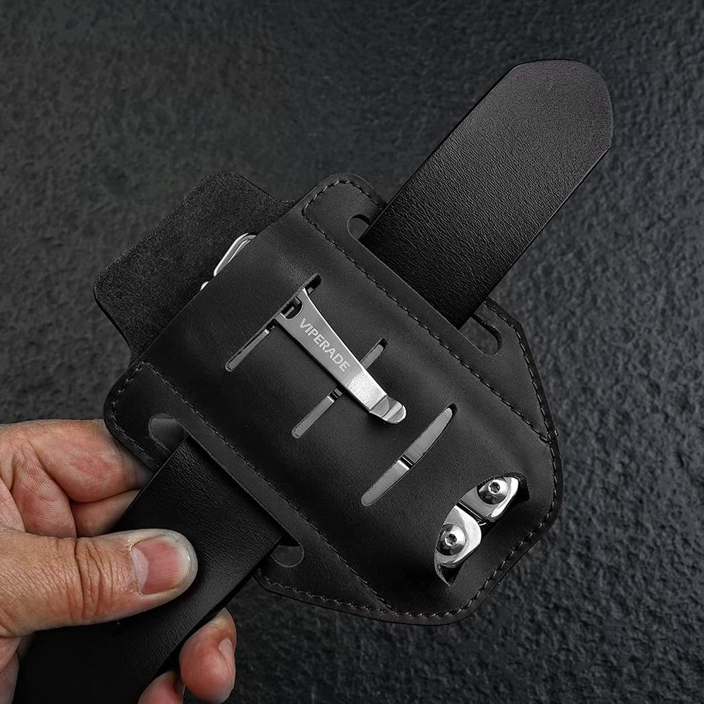 VIPERADE PJ9 Belt Flashlight EDC Pocket Pouch Leather Belt Sheath EDC Holster for and Folding Pocket Knives Multi-Tool Sheath, Holster, Men's Sheath,