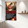 Vintage Welder Metal Tin Sign with Welding Scene & 'WELDER' Text, Rustic City Skyline Background, Man Cave Garage Art Decor for