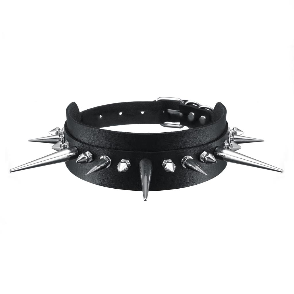 Goth Spiked Choker Collar Punk Rock Leather Collar Necklace Gothic Chokers Cool Cosplay Accessories