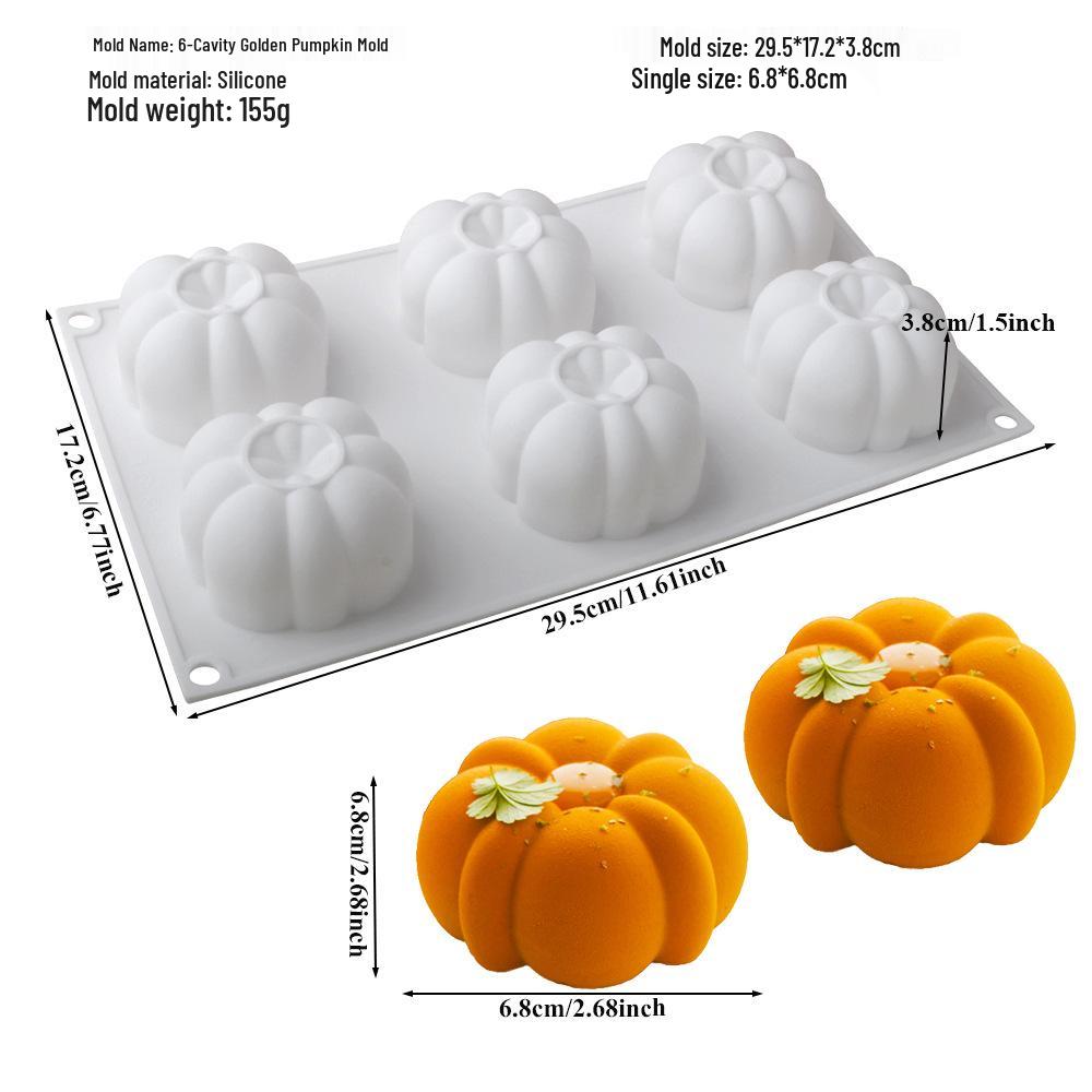 Matriță din silicon cu 6 cavități, formă de dovleac cu petale aurii și răsucire, pentru prăjituri și ciocolată