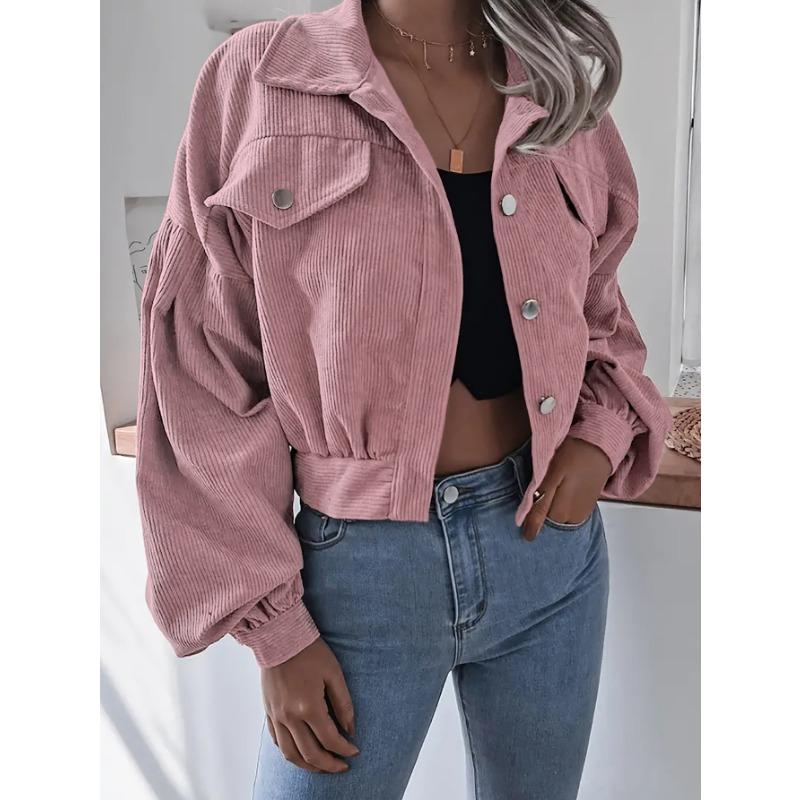 Women Loose Lantern Long Sleeve Corduroy Casual Short Jacket Outerwear