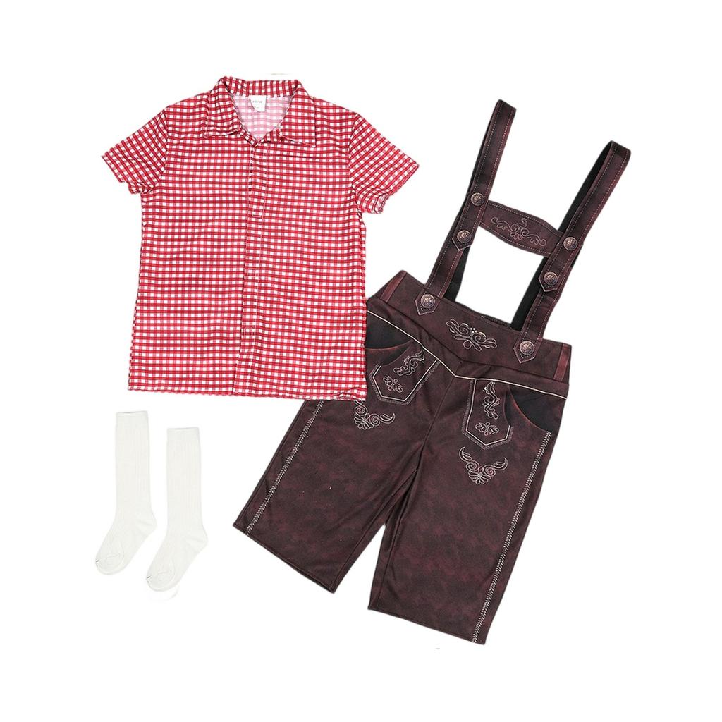 Kids' Checkered Overalls - Folk Festival Performance Outfit
