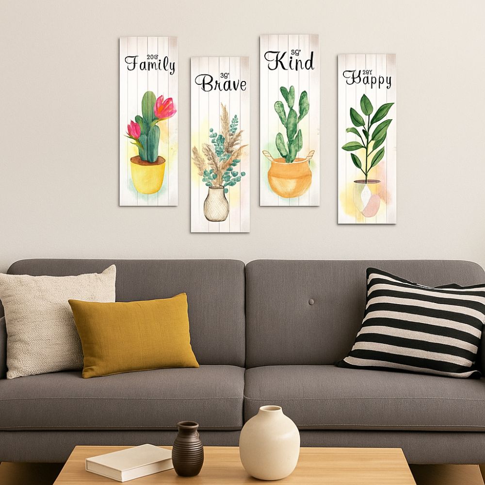 4pcs Wooden Cactus Plants Hanging Sign Wall-mounting Wall Decorative Panel Bar Wall