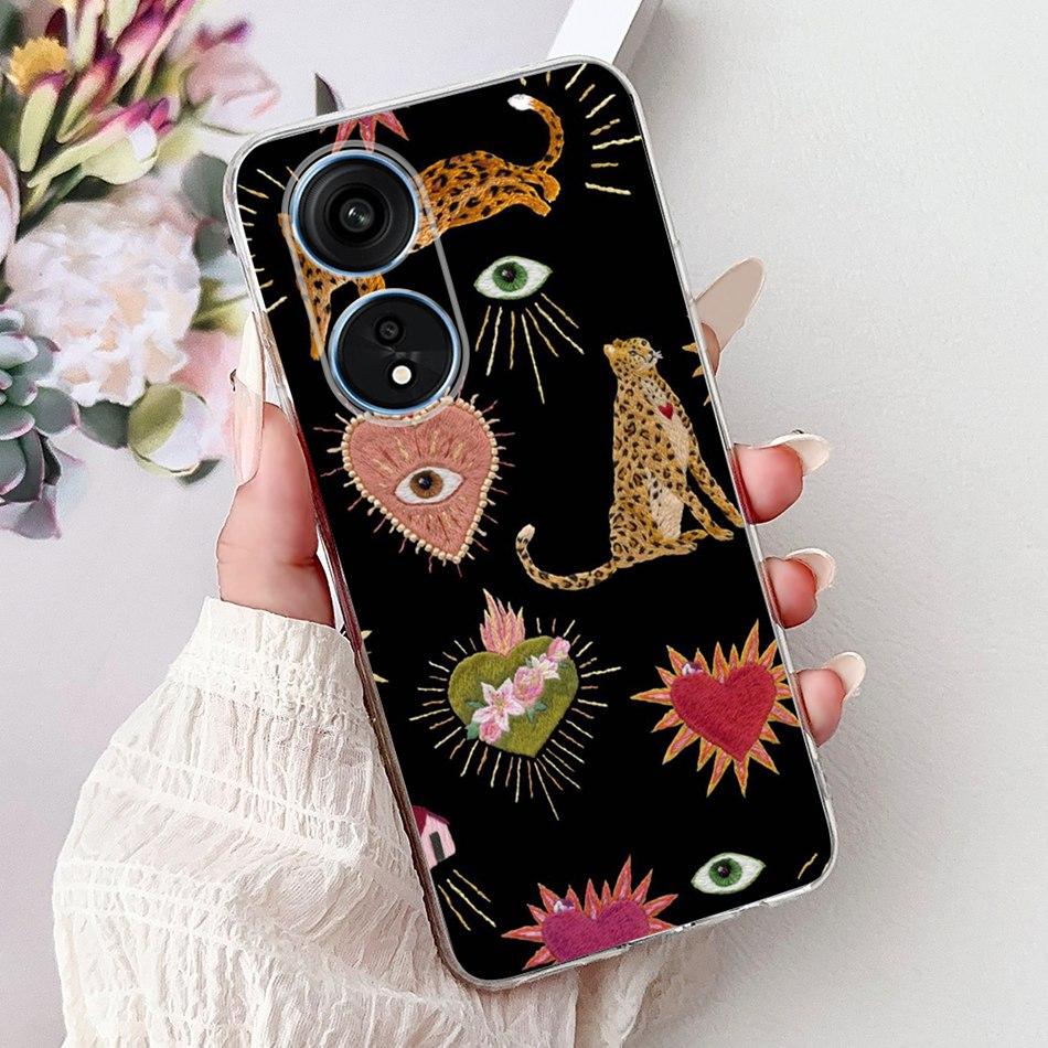 For Oppo Reno8 T Phone Case Reno 8T 5G 4G CPH2481 CPH2505 Elegant Floral Cat Soft Silicone Transparent TPU Lightweight Cases