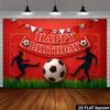 2D Soccer Party Backdrop - Red Grass Football Banner for Kids Sports Birthday Photoshoot