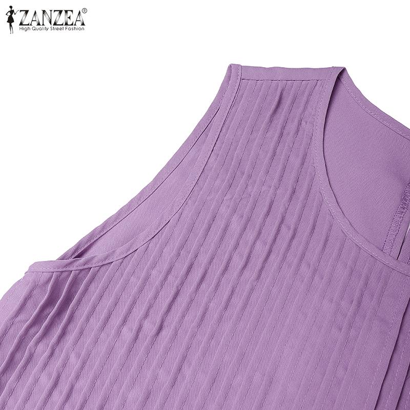 ZANZEA Women Summer Round Neck Casual Sleeveless Long Dress