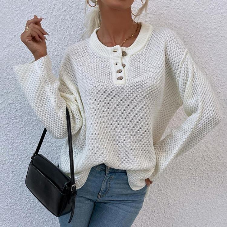 

Long Sleeve Vintage Cardigan Sweater O Neck Solid Knitwear Autumn Winter Loose Top XL