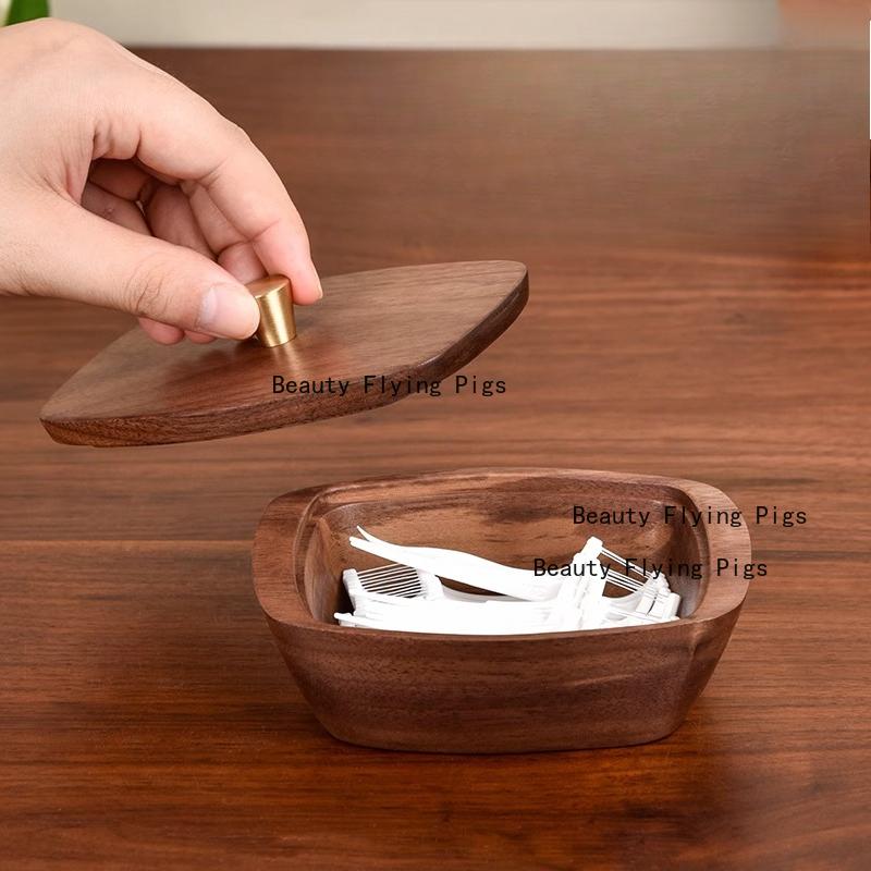 Solid Wood Dental Floss Storage Box Restaurant Desktop Toothpick Box Cotton Swab Jar Home Accessories Toothpick Box with Cover