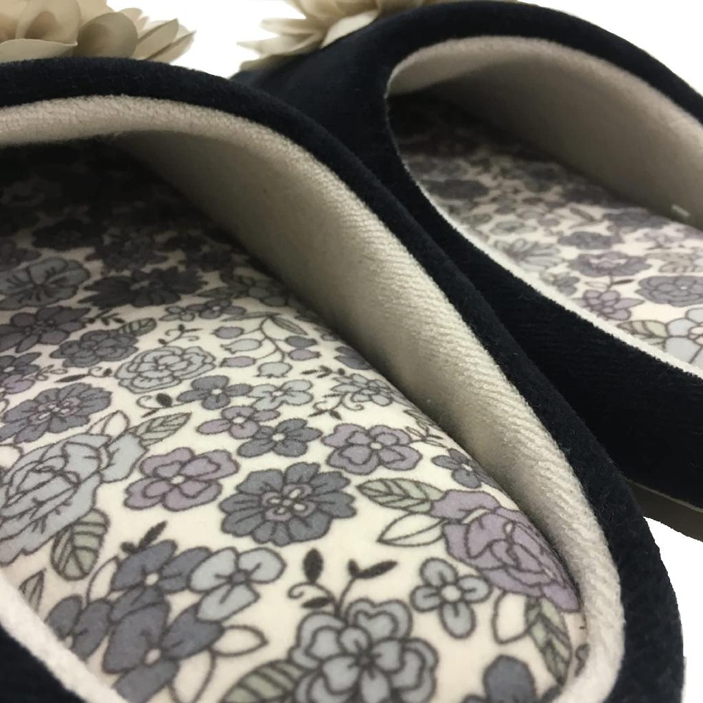 Senko Charlotte Floral Motif Memory Foam 63192 S.D.S Slippers, Approx. 24cm, Black, Sole,