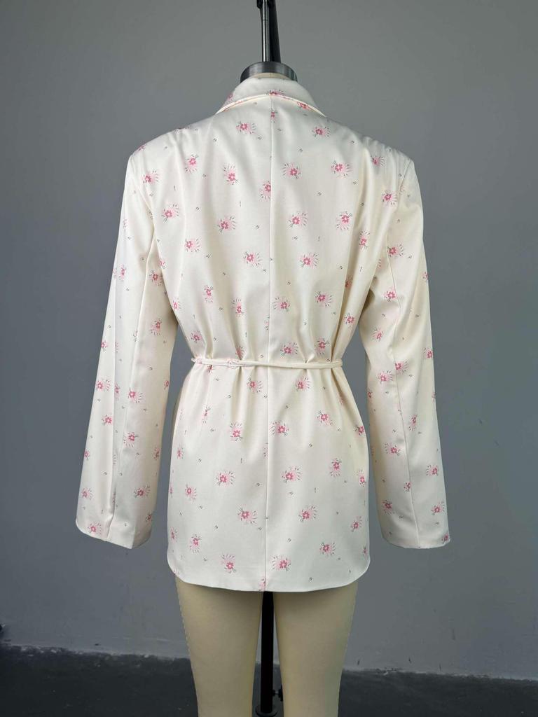 2025 Frühling/Sommer Damen Bedruckter Lockerer Blazer mit Bindegürtel