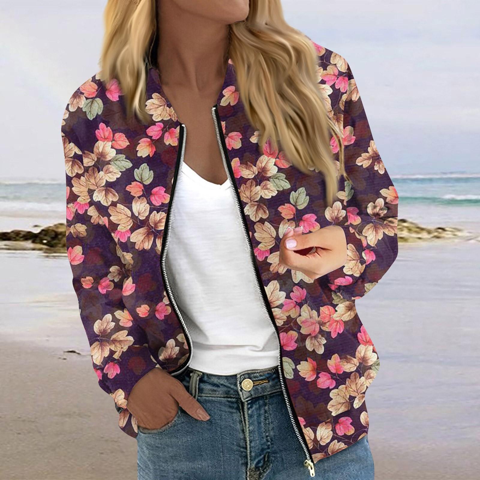 

Жіночі куртки з довгими рукавами, легкі, укорочені модні верхній одяг із принтом, повсякденні стьобані куртки з кишенями M червоний