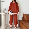 ZANZEA 2PCS Women Long Sleeve Blouse and Pants Stitching Casual Two Piece Suit Sets