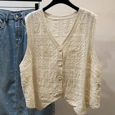Korean Style Literary Slimming Lace Embroidered Tank Top for Women - Fresh, Sweet, Age-Reducing