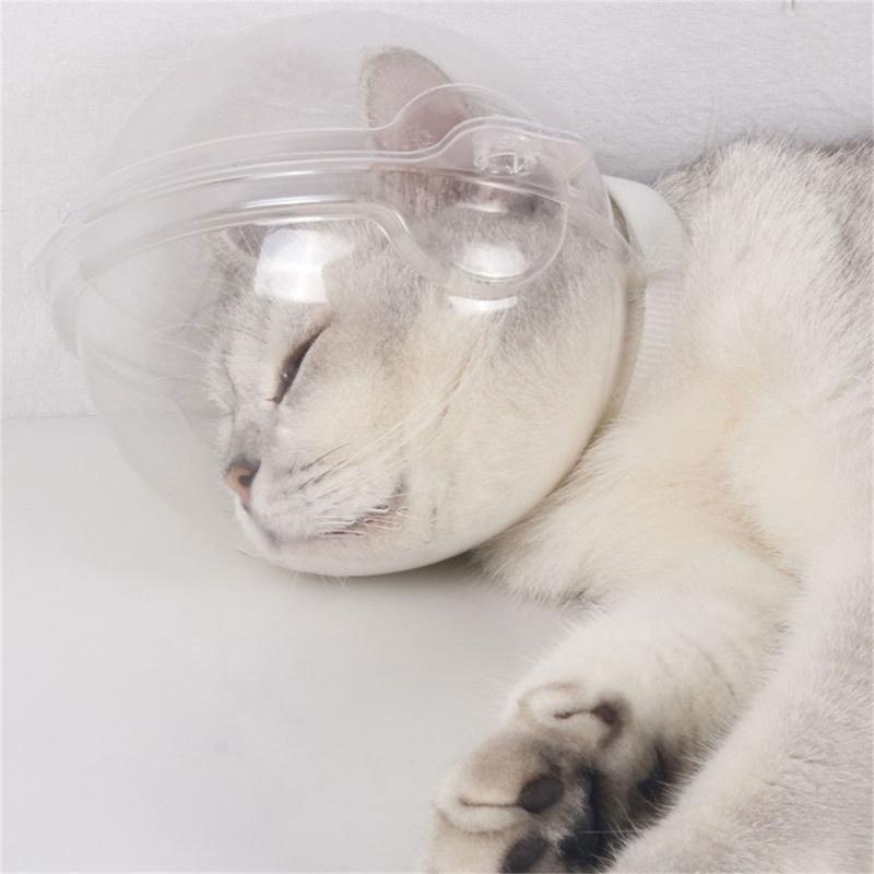 Adjustable Cats Muzzle Safety Helmet Transparent Plastic Headcover For Small Dog Cats Prevent Biting Licking Scratching