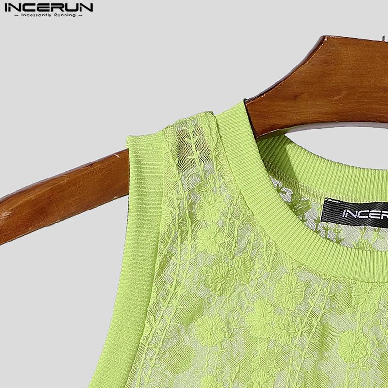 INCERUN Vară Bărbați Fără mâneci Plasă Transparent Dantelă Larg Maieuri