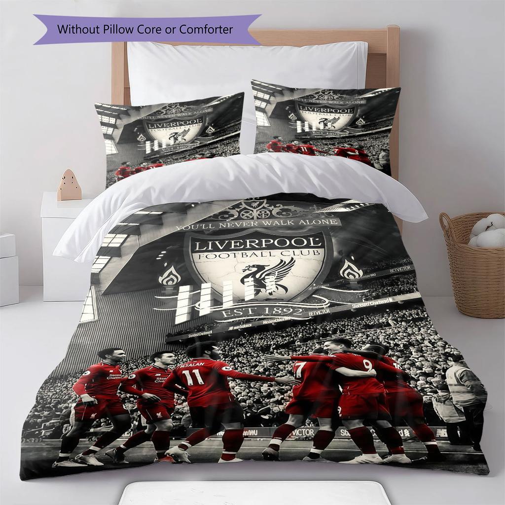 Liverpool Players Pattern Bedding Home Decoration Birthday Gift ( 1 Duvet Cover + 2 Pillowcase, Without Core),fan Merchandise.