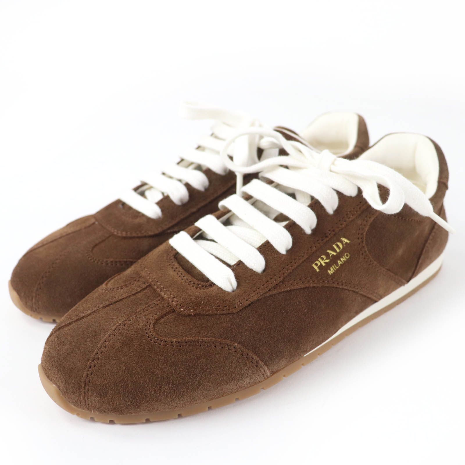 

Pristine PRADA Low cut sneakers Logo lace-up suede leather Brown Women 38 1E152O Used