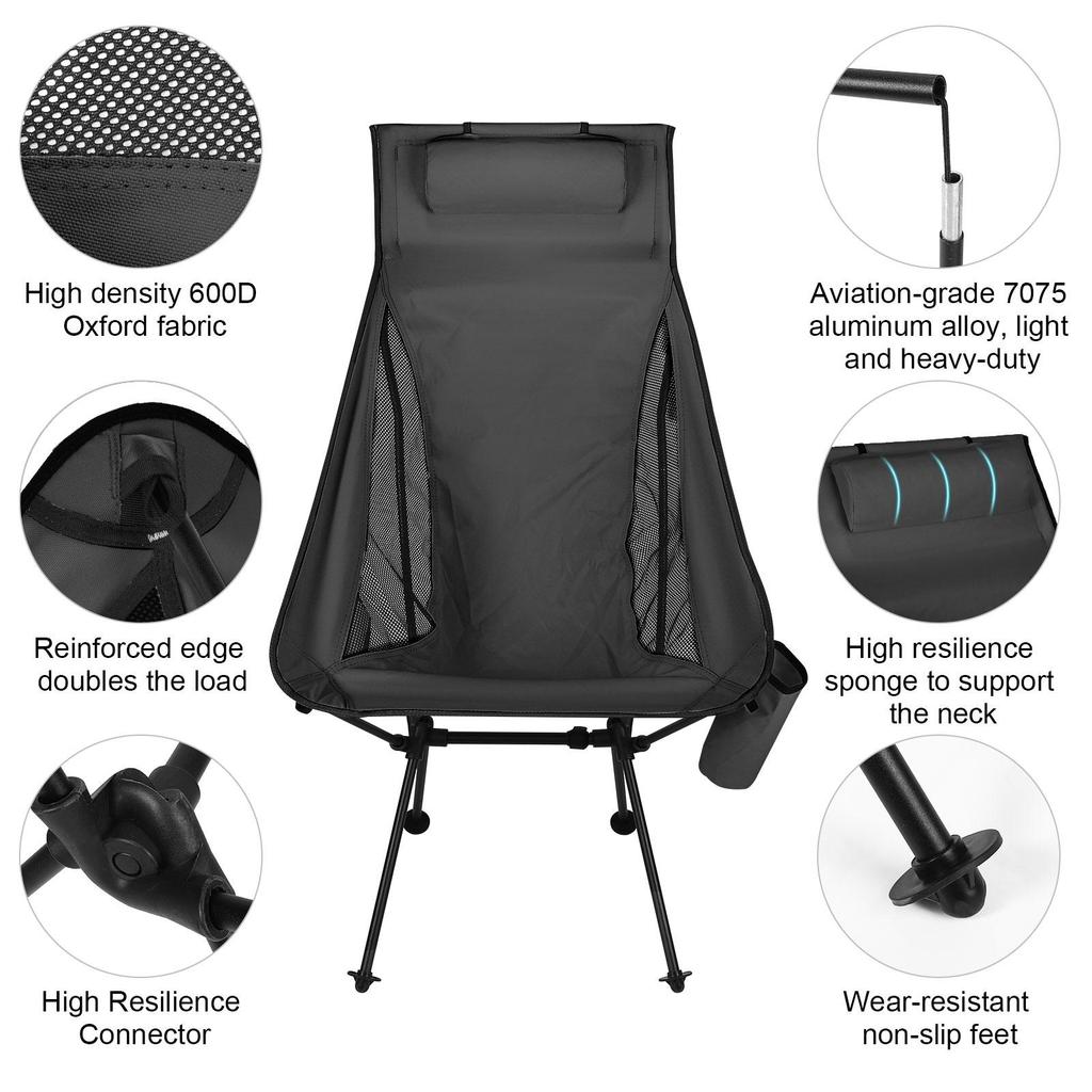 Camping Backpacking Chair, Lightweight Portable Folding Chair with Carry Bag, High-Back Outdoor Chair for Travel, Camping, Hiking, Fishing, Picnic