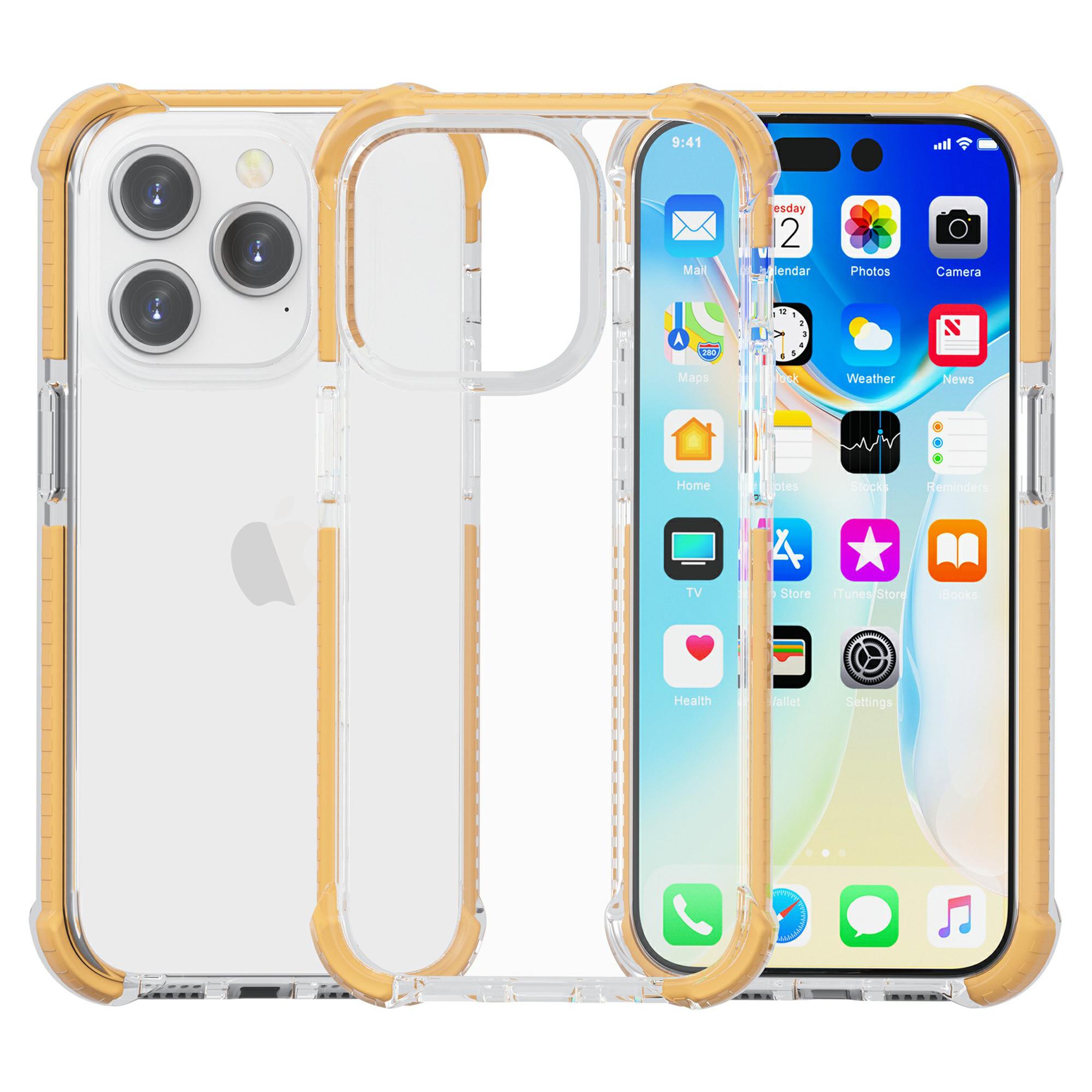 

For iPhone 15 Pro Case Four Corners Anti Drop Clear TPU+TPE+PC Phone Coverr Transparent Yellow