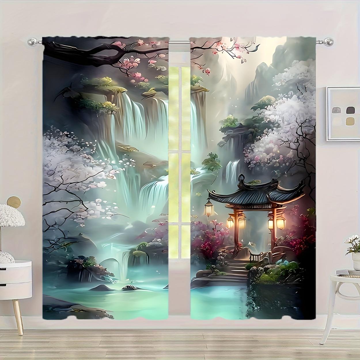 

Комплект из 2 шт., садовые шторы с карманами на штанге, полупрозрачные полиэстеровые шторы для спальни, гостиной, кухни и офиса (W50cmxH130cm)x2&Grommet Top