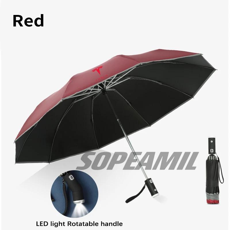 

Car Led Light Automatic Folding Windproof Sunshade Umbrella For Tesla Cybertruck Beast Roadster Model 3 Model Y Model S Model X красный